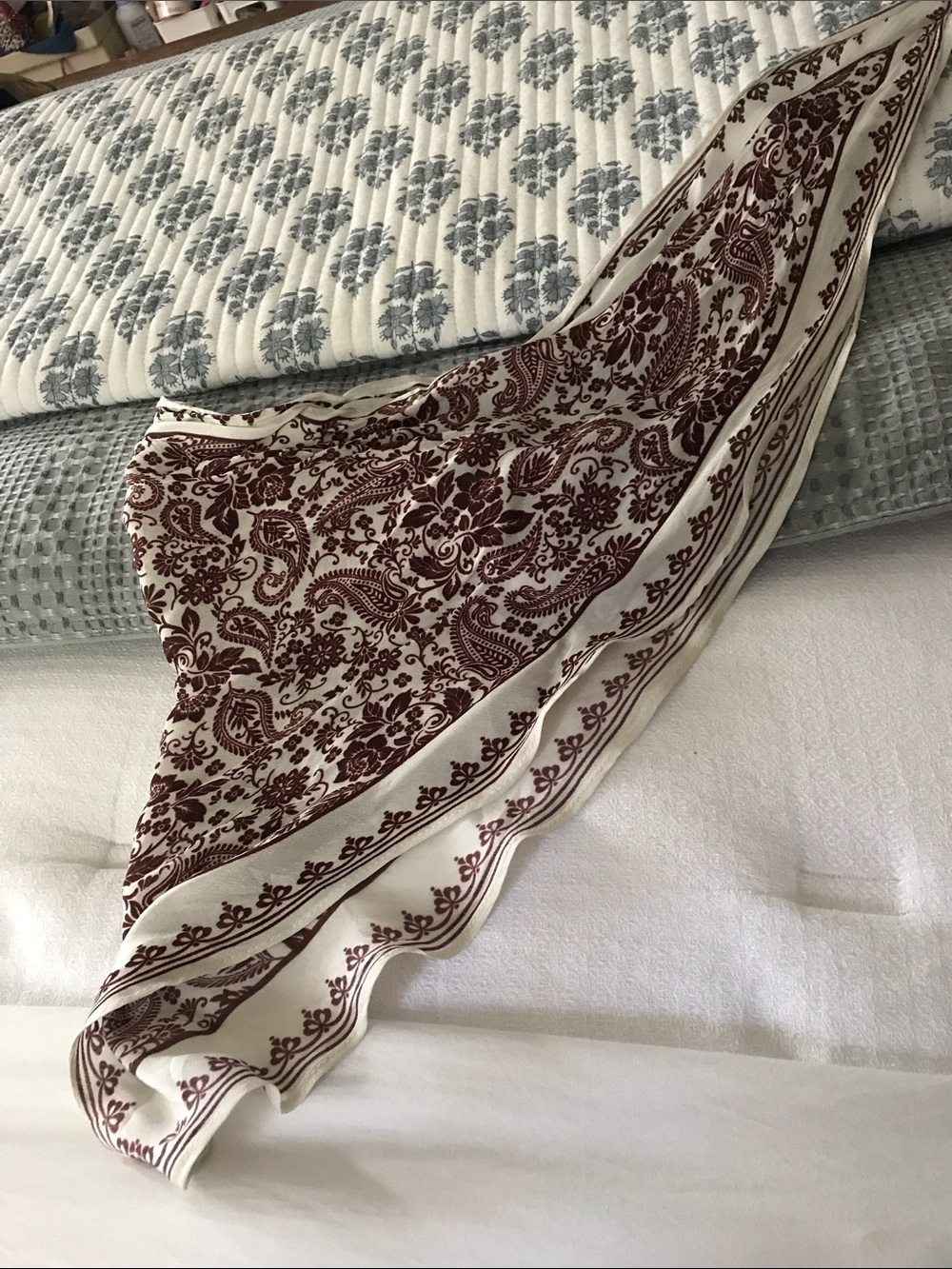 Free People Cream and Burgundy Paisley Border Scarf - Picture 3 of 3